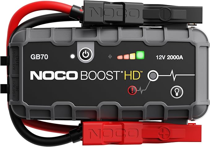 NOCO Boost GB70: 2000A UltraSafe Jump Starter – 12V Lithium Battery Booster Pack, Portable Jump Box, Power Bank &amp; Jumper Cables - for 8.0L Gas and 6.0L Diesel Engines